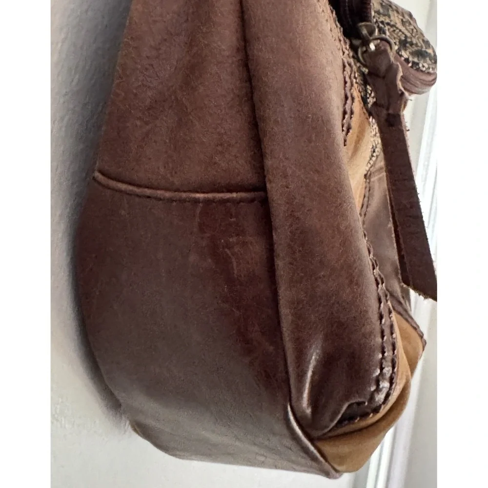 Vintage Y2K‎ The Sak Leather Crossbody Purse Brown Patchwork Boho Woven